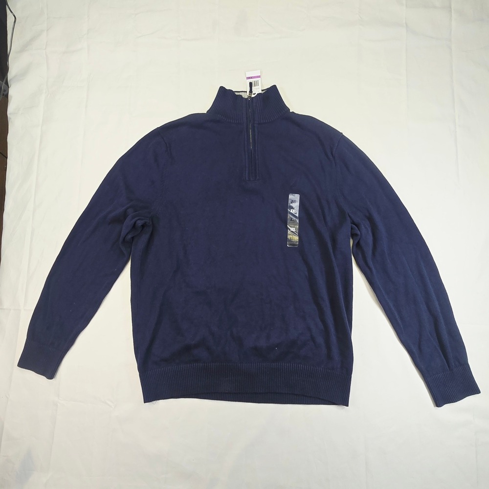 Nautica Mens 1/4 Zip Pullover Sweater XXL Navy Blue Ribbed Mock Neck Knit